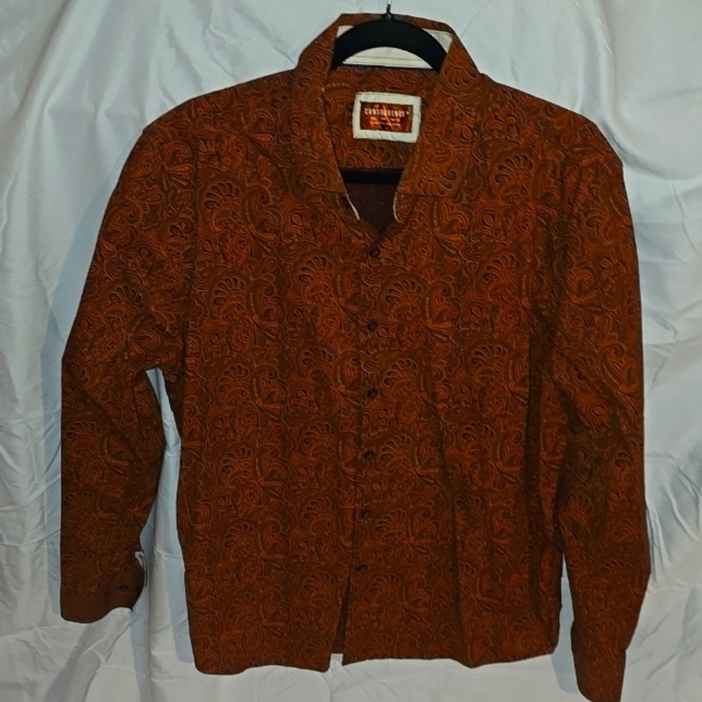 Consequence Paisley Shirt Mens Copper Brown Long Sleeve Button Down